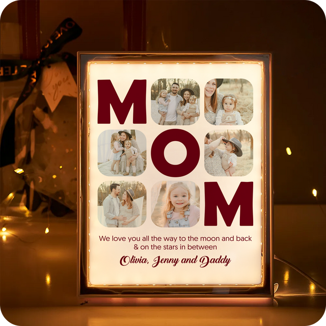 Custom LED Mirror Frame Lamp – Personalized MOM Photo Collage & Message