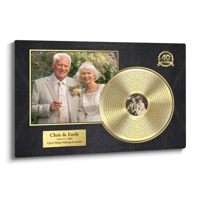 Personalized 40th Anniversary Gold Vinyl Photo & Song Lyrics Metal Print