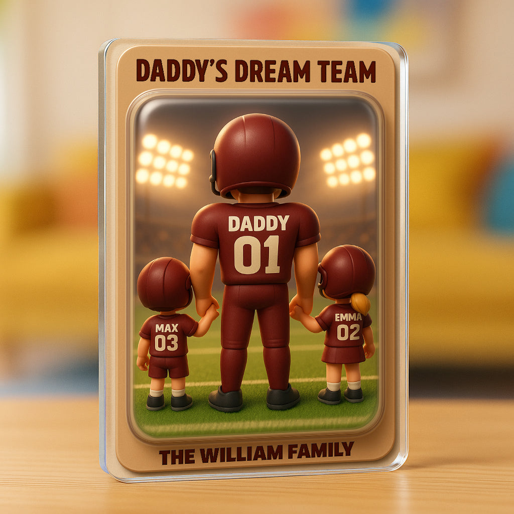 Daddy's Team Football - Personalized Family Name Acrylic Plaque