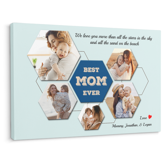 Best Mom Ever Custom Hexagon Photo Collage Canvas 5 Pictures