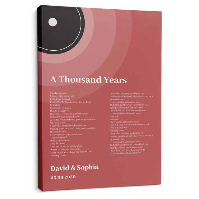 Maroon Vinyl Record Canvas Print, Personalized Song Lyrics Canvas Wall Art