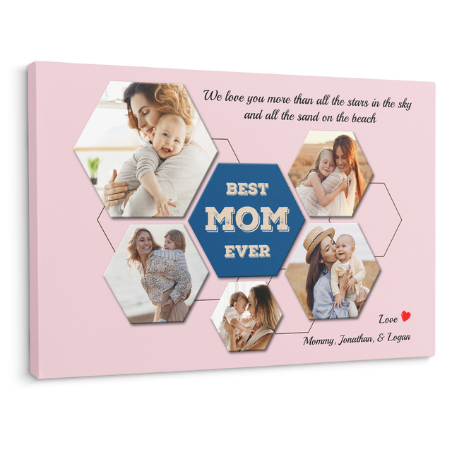 Best Mom Ever Custom Hexagon Photo Collage Canvas 5 Pictures