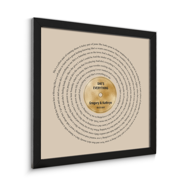Golden Vinyl Record Lyrics Framed Art Print, Personalized Music Art