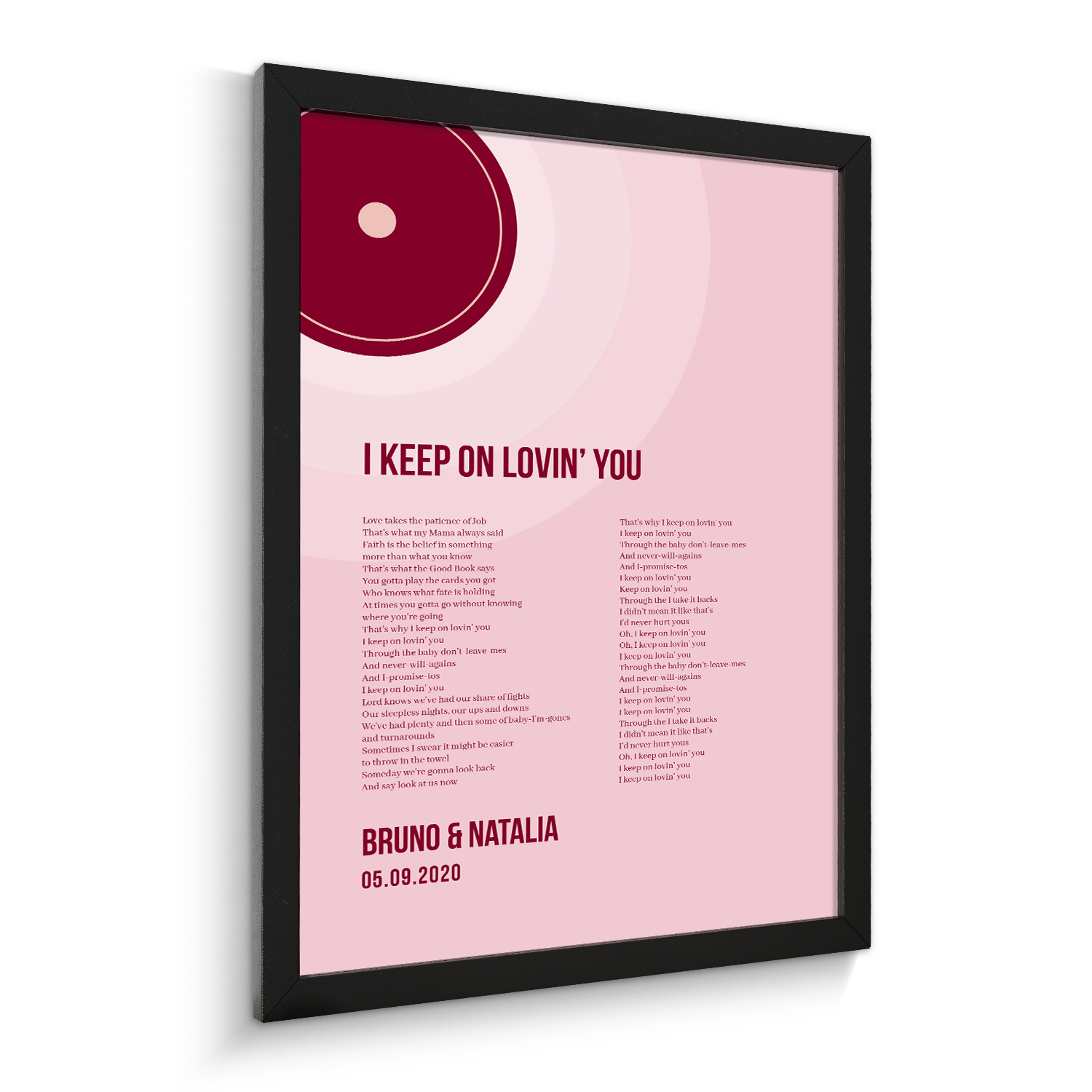 Tickled Pink Vinyl Record, Custom Song Lyrics Framed Art Print