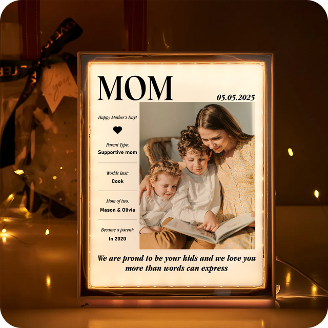 Custom LED Mirror Frame Lamp – Personalized Photo & Magazine Cover for Mom
