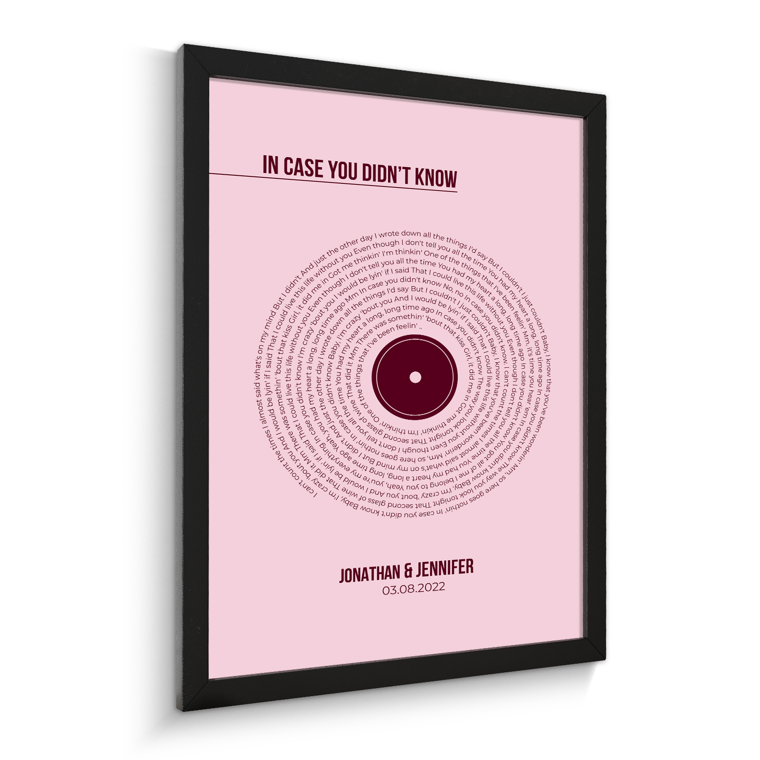 Custom Song Lyrics Print, Pastel Pink Vinyl Record Wall Art