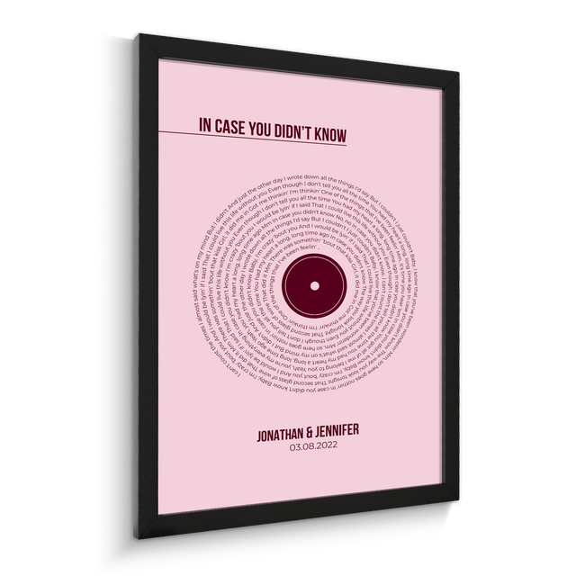 Custom Song Lyrics Print, Pastel Pink Vinyl Record Wall Art