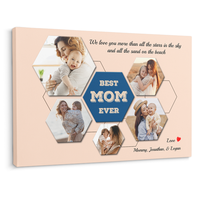 Best Mom Ever Custom Hexagon Photo Collage Canvas 5 Pictures