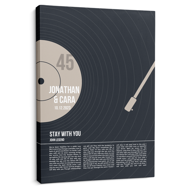 Song Lyrics Wall Art, Personalized Vinyl Record Canvas, Black Version