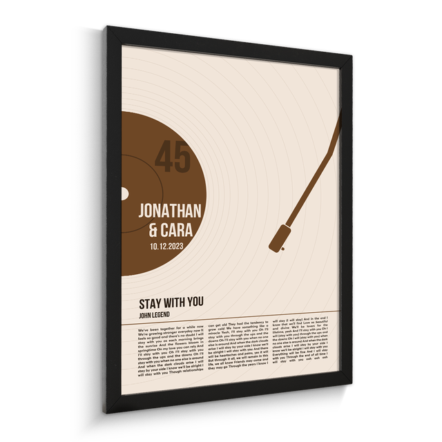 Song Lyrics Framed Print, Minimalist Sandy Vinyl Record Wall Art