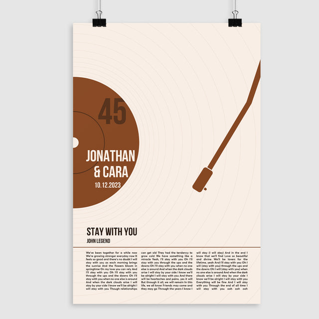 Song Lyrics Framed Print, Minimalist Sandy Vinyl Record Wall Art