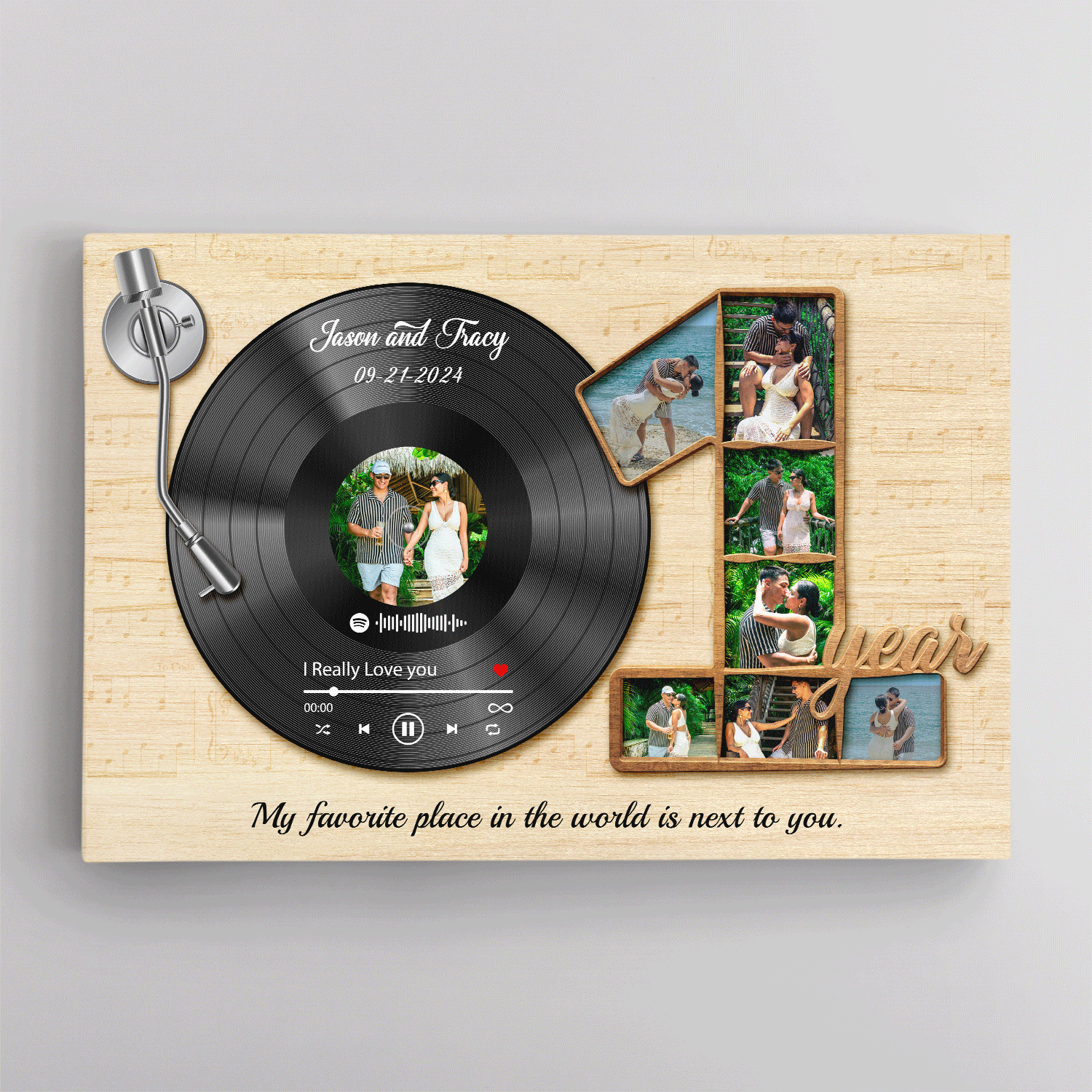 Personalized wedding photo vinyl wall art for first anniversary