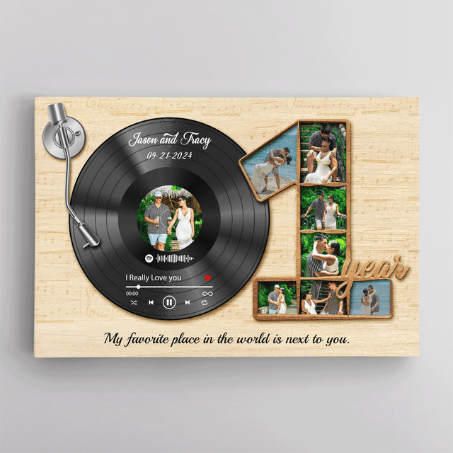 Personalized wedding photo vinyl wall art for first anniversary