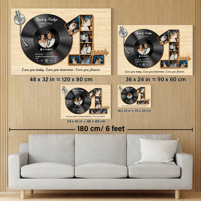 Custom couple photo and song lyric wall art for 1 year anniversary