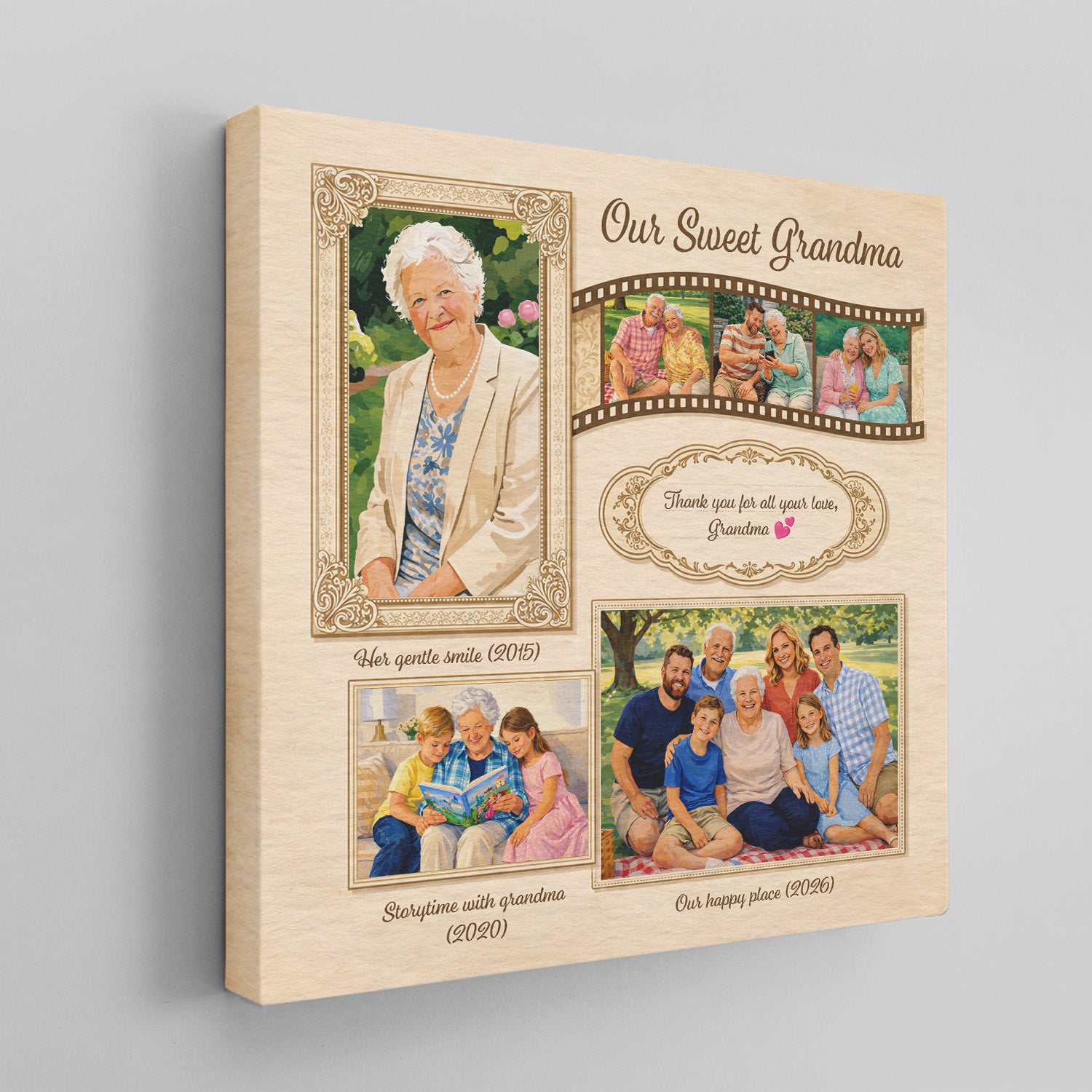 Personalized Grandma Photo Canvas – Custom Family Memory Gift for Grandma