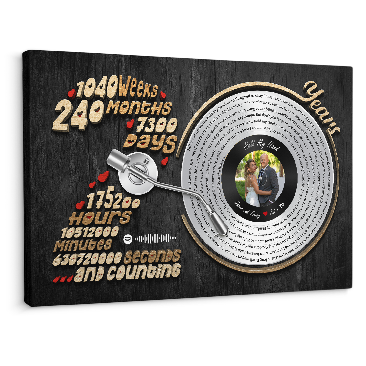 20th anniversary custom vinyl lyrics canvas with couple photo