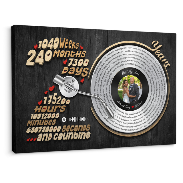 20th anniversary custom vinyl lyrics canvas with couple photo