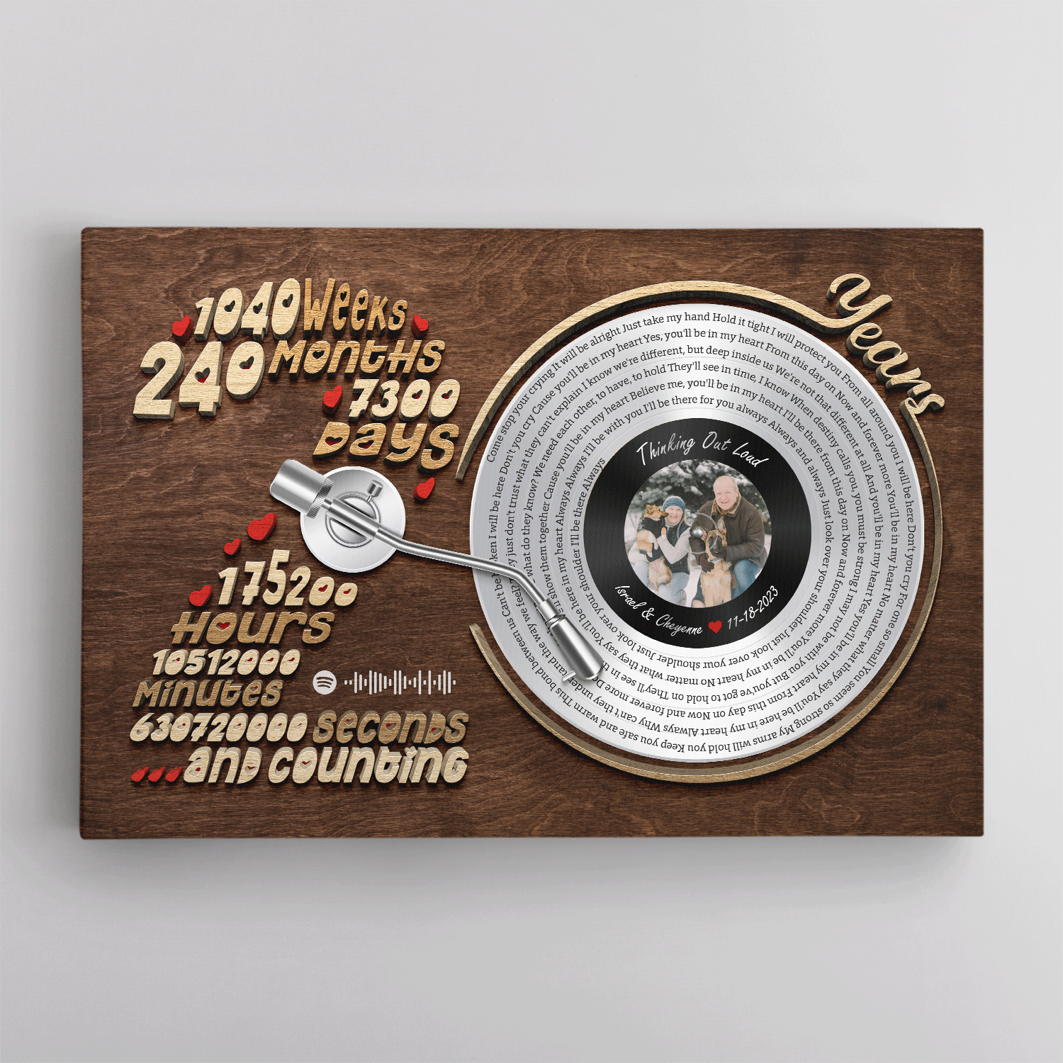 Personalized love song spiral print for 20 years together
