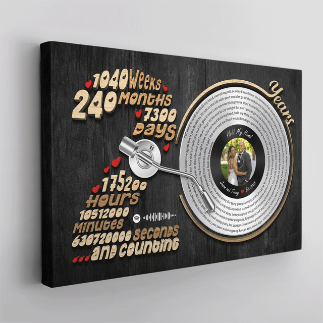 Romantic wall art with 240 months of love and a favorite song