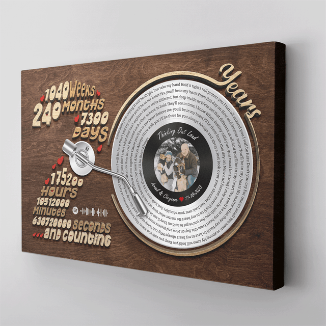 Vinyl record anniversary canvas showing 20-year milestone