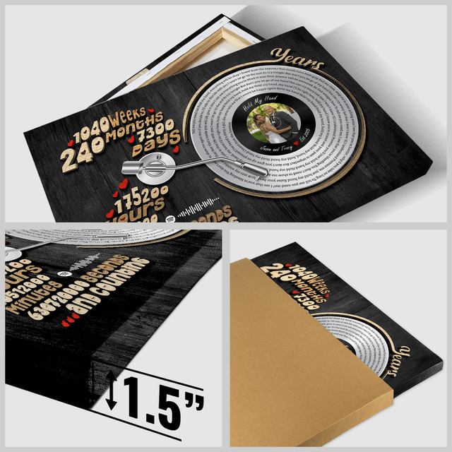 Custom canvas gift with photo, lyrics and time tracked