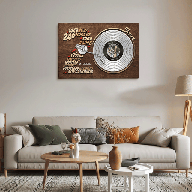 Vintage-style turntable wall print for 20th anniversary