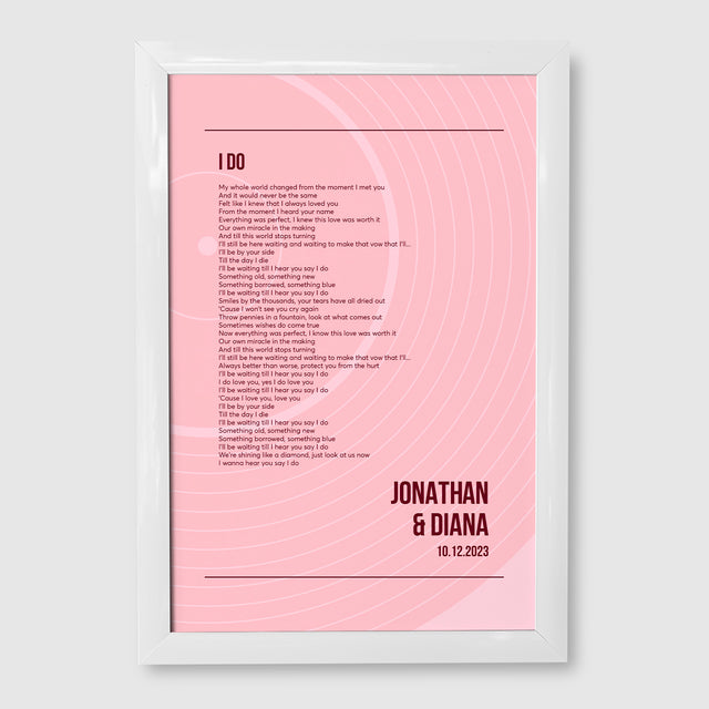 Song Lyrics Wall Art, Minimalist Tickled Pink Vinyl Record Framed Art Print