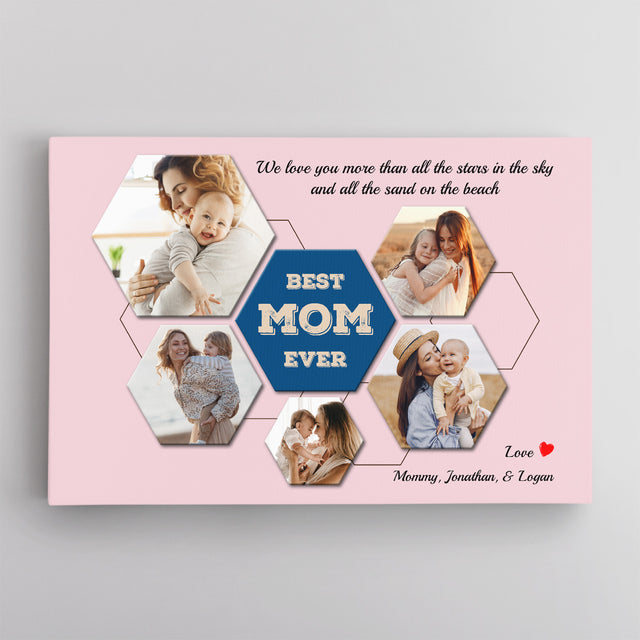 Best Mom Ever Custom Hexagon Photo Collage Canvas 5 Pictures