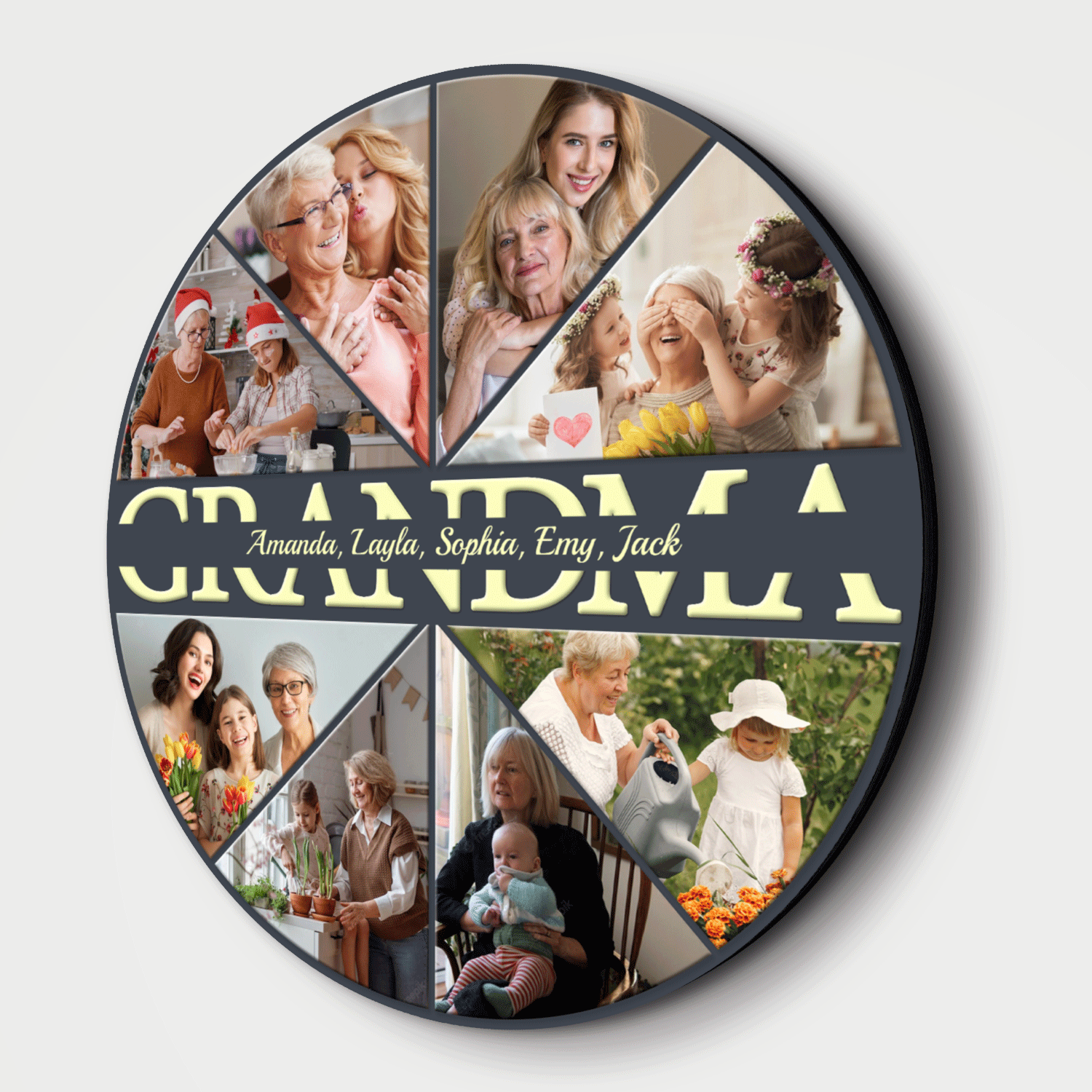 Grandma Custom Upload Photo, Customizable Name, Gift For Mother's Day, Round Wood Sign