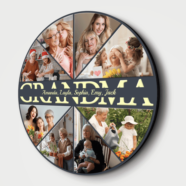 Grandma Custom Upload Photo, Customizable Name, Gift For Mother's Day, Round Wood Sign