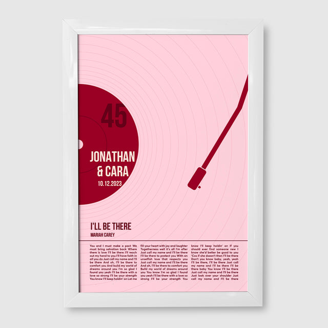 Song Lyrics Framed Print, Minimalist Tickled Pink Vinyl Record Wall Art