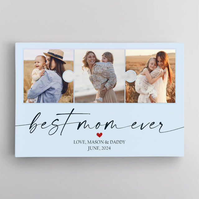 Best Mom Ever Photo Collage Canvas Print Light Blue Background
