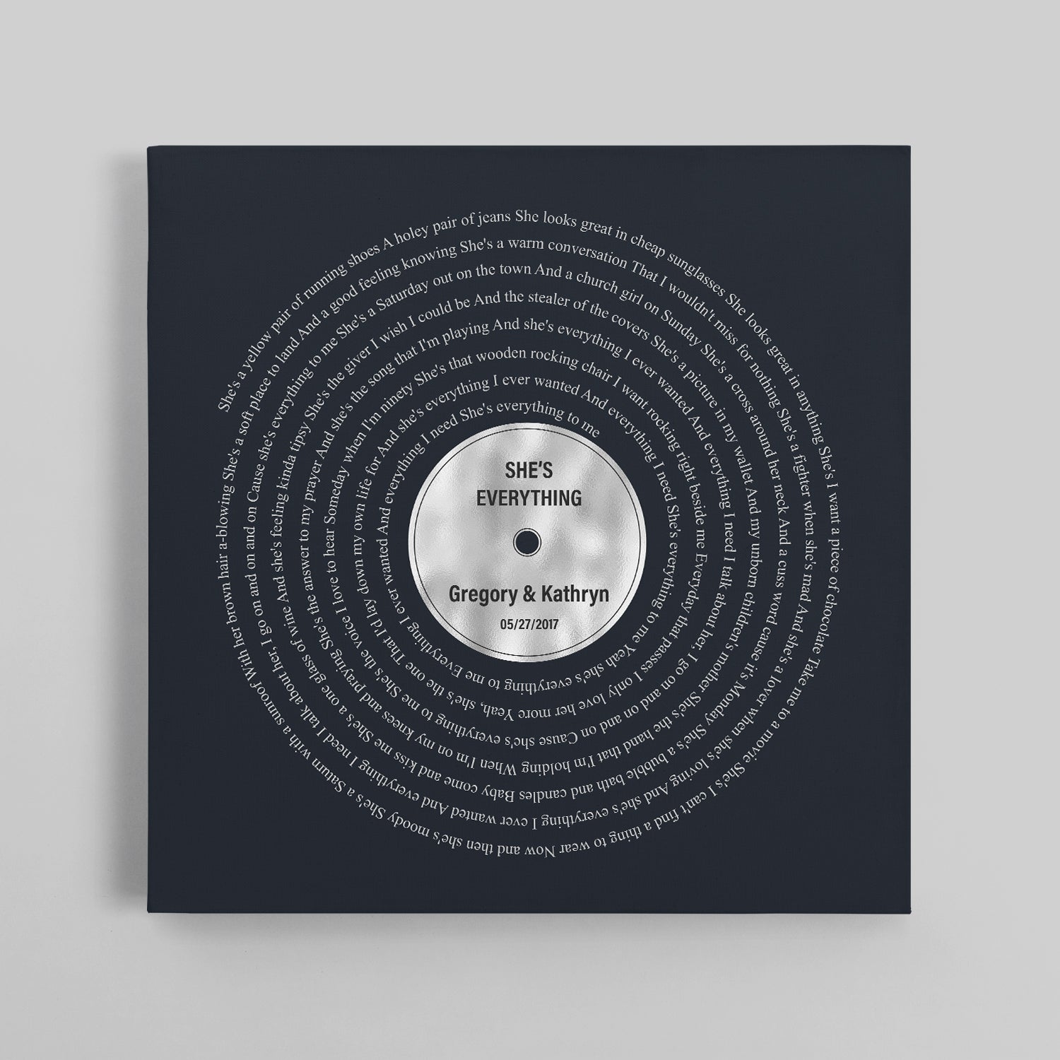 Minimalist Wall Art Canvas, Personalized Name and Silver Lyrics