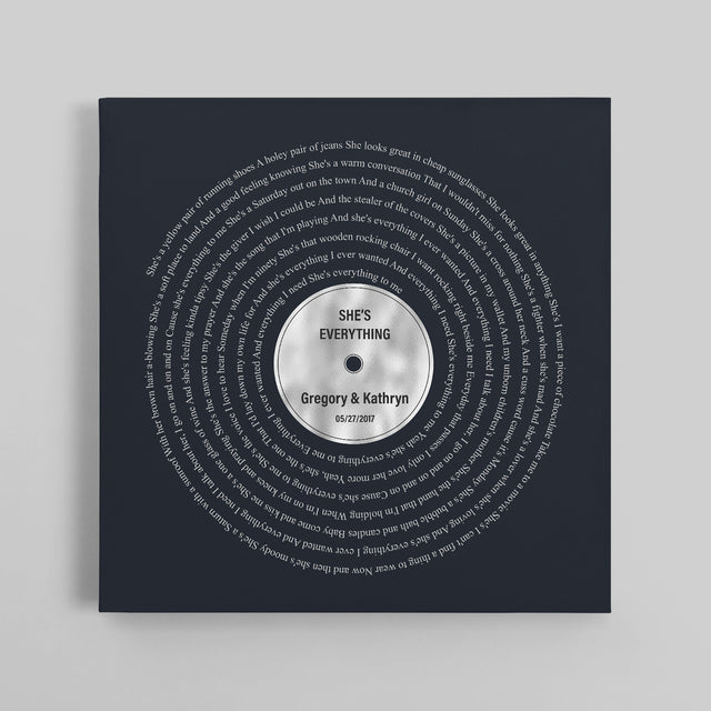Minimalist Wall Art Canvas, Personalized Name and Silver Lyrics