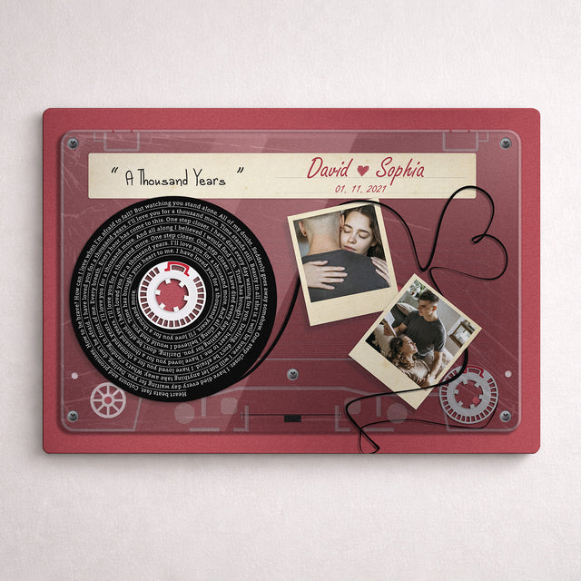 Personalized Cassette Photo & Song Lyrics Metal Print