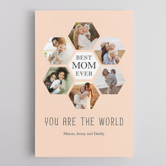 Best Mom Ever Custom Hexagon Photo Collage Canvas 6 Pictures