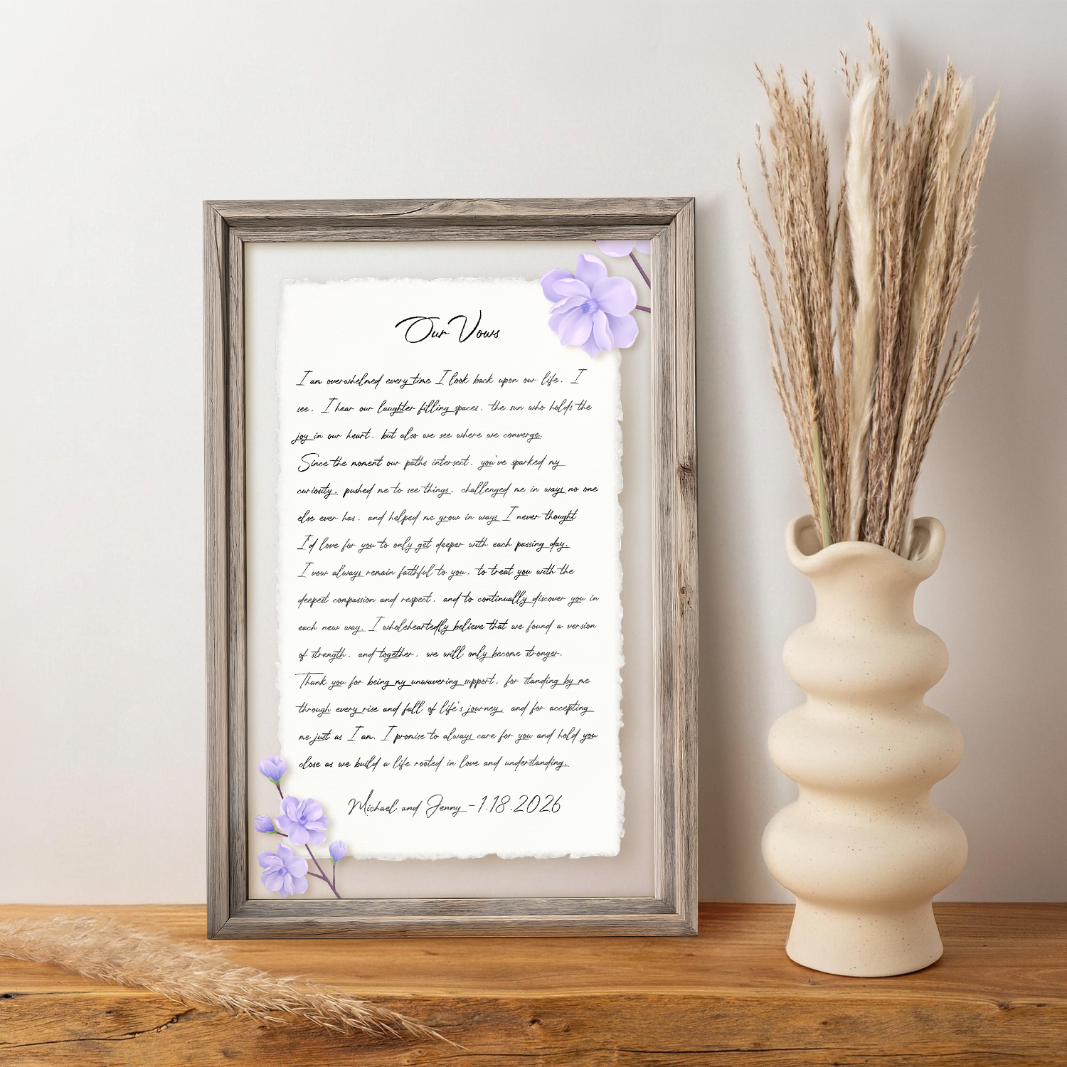 Personalized Wedding Vows 2 Layered Mix Wooden Art 8x12 inch TN03