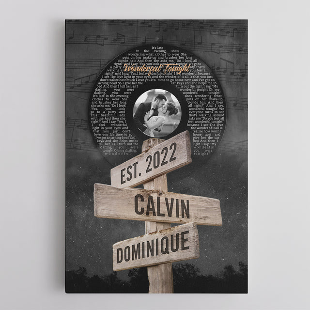 Custom Song Lyrics And Upload Photo, Vinyl Record Street Sign Style, Canvas Wall Art