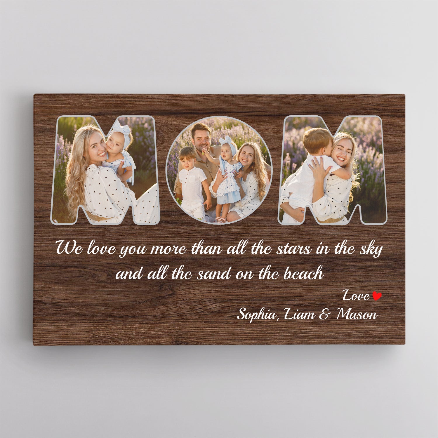 Mom Custom Photo - Customizable Dark Wood Background Canvas