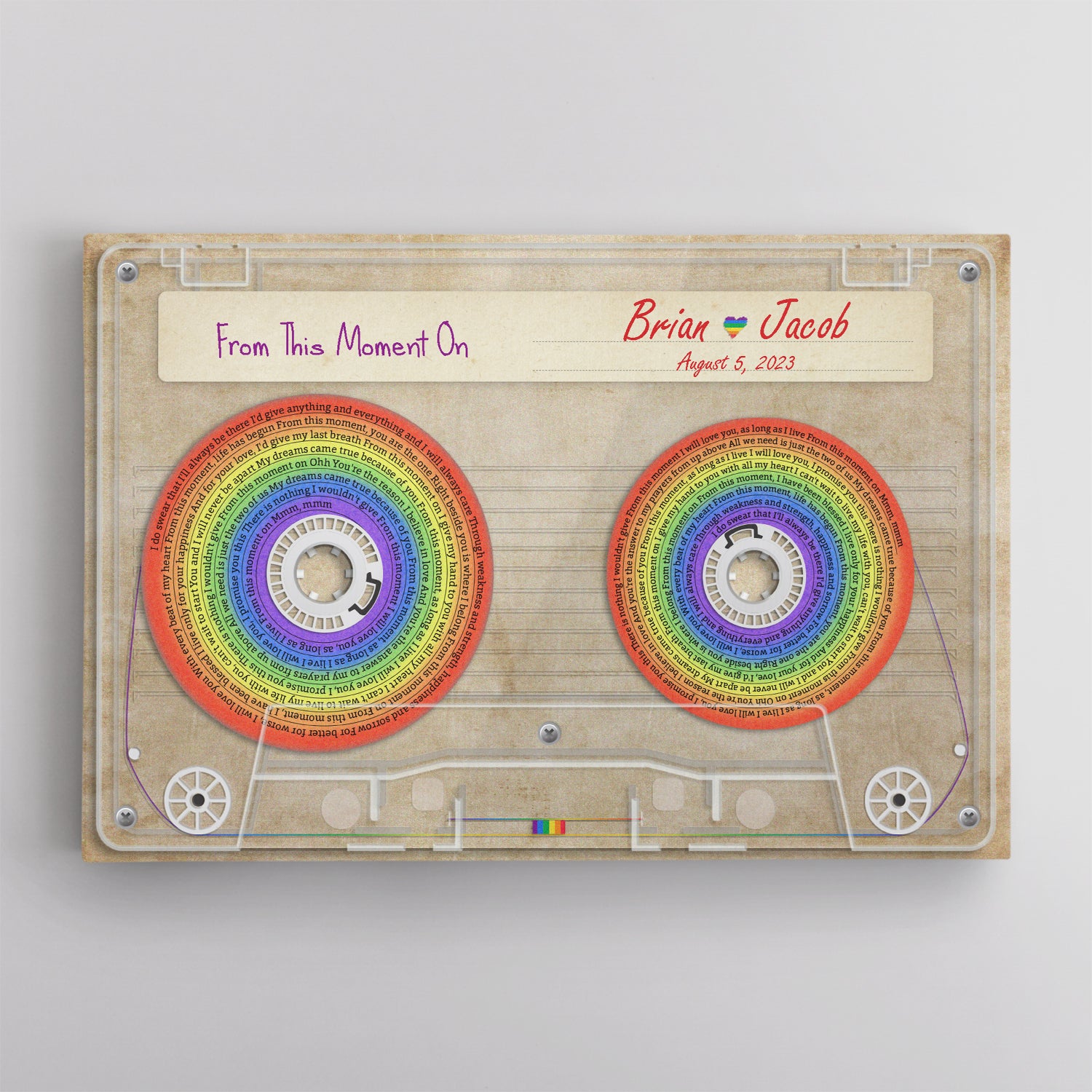 Customizable Music Song Lyrics Cassette Tape, Rainbow Gradient Art, LGBT Canvas Wall Art