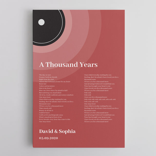 Maroon Vinyl Record Canvas Print, Personalized Song Lyrics Canvas Wall Art