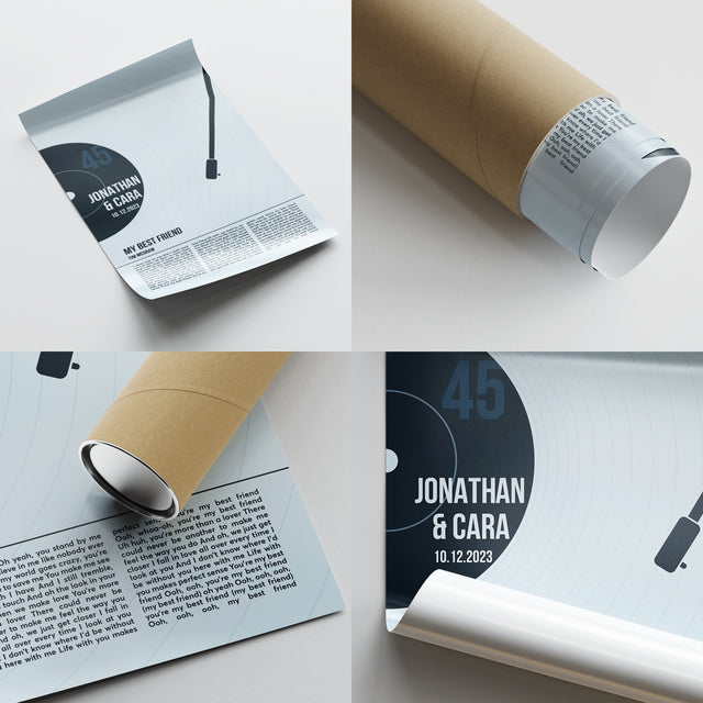 Custom Song Lyrics Framed Art Print, Ice Blue Vinyl Record Wall Art