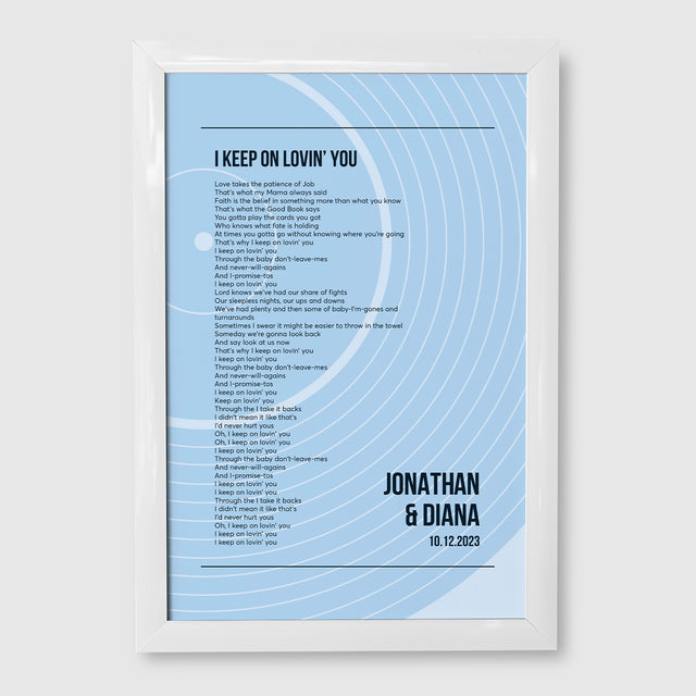 Song Lyrics Wall Art, Minimalist Ice Blue Vinyl Record Framed Art Print