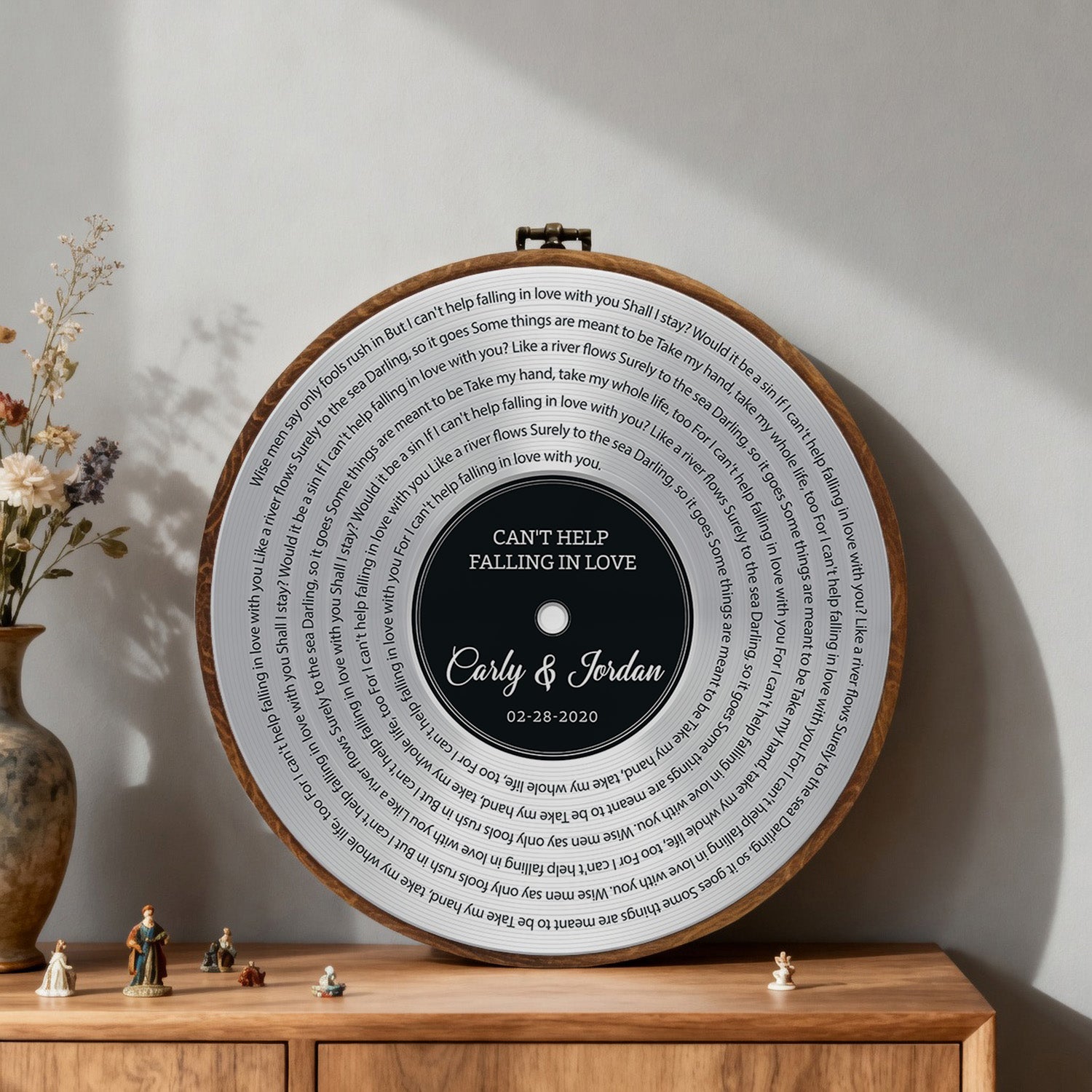 Personalized Song Lyrics Vinyl Record - Framed Round Wall Art - FLORA02