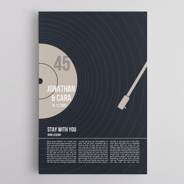 Song Lyrics Wall Art, Personalized Vinyl Record Canvas, Black Version