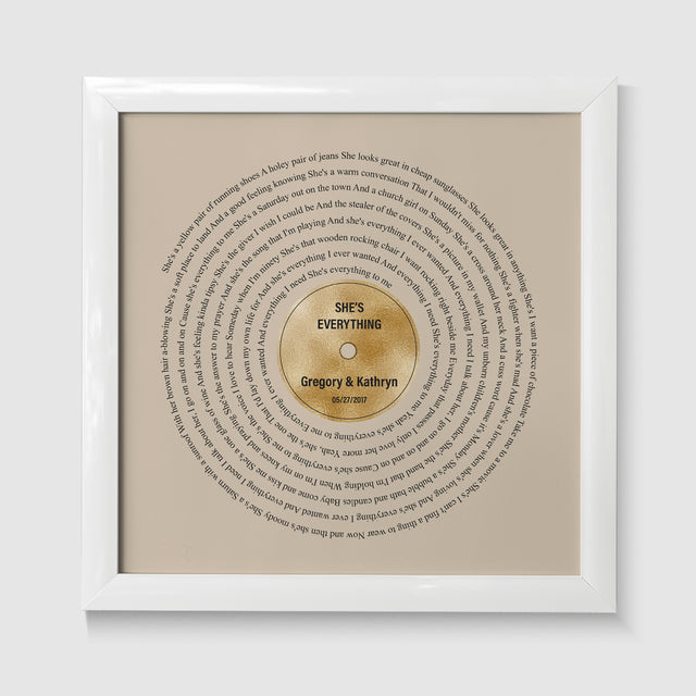 Golden Vinyl Record Lyrics Framed Art Print, Personalized Music Art