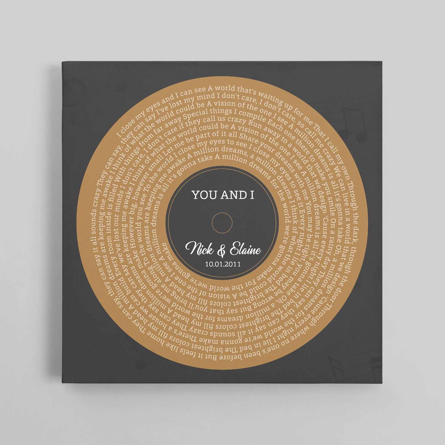 Melody Square Canvas Print, Customize Song Lyrics & Name Wall Art