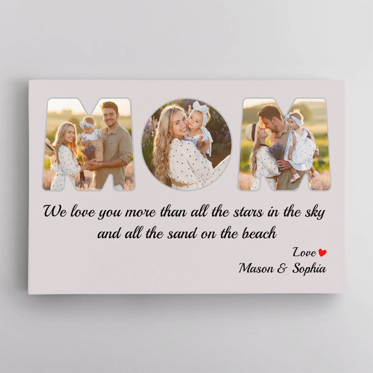 Mom Custom Photo - Customizable Light Grey Background Canvas
