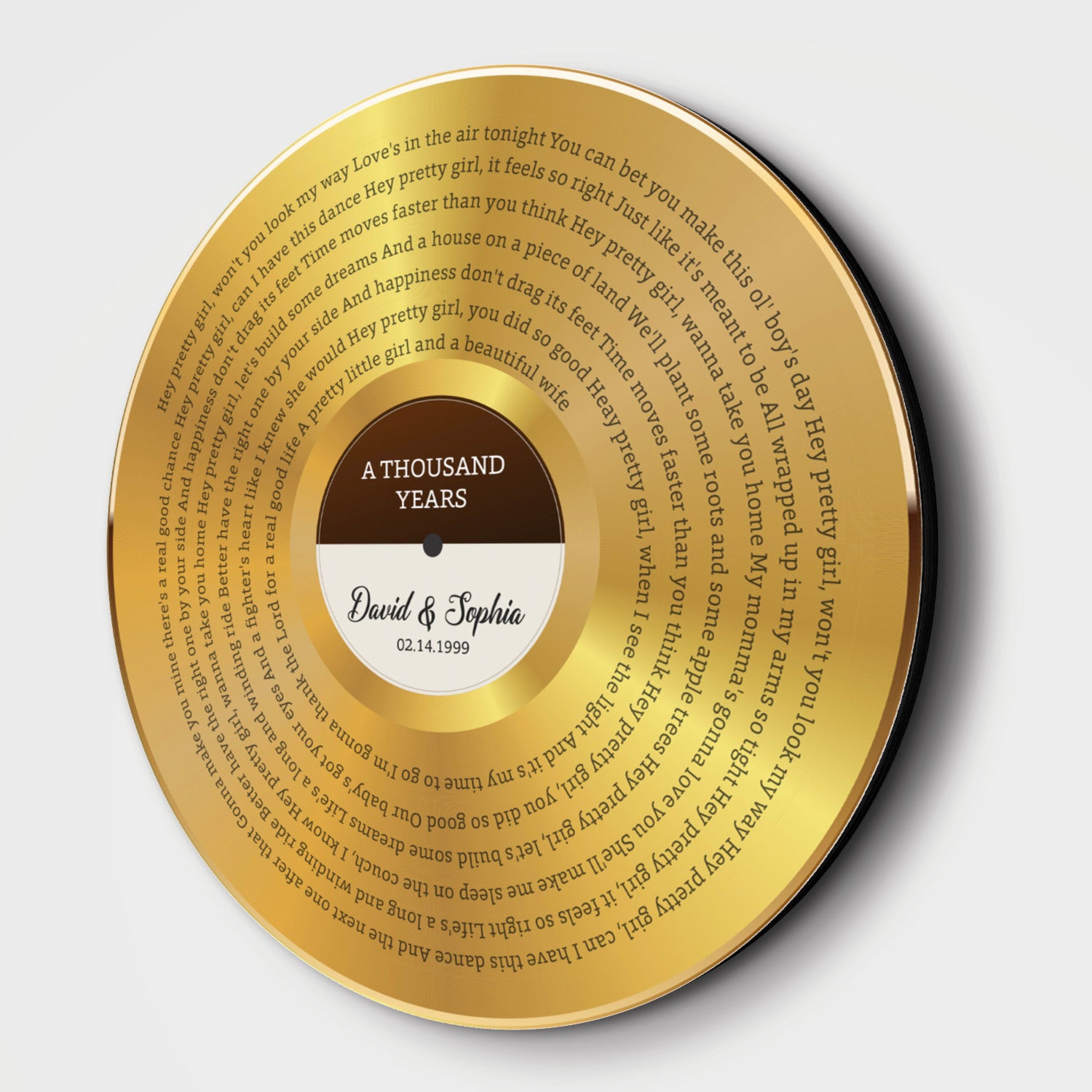 Custom Round Sign, Customizable Song Lyrics And Text, Vinyl Record, Gold Style