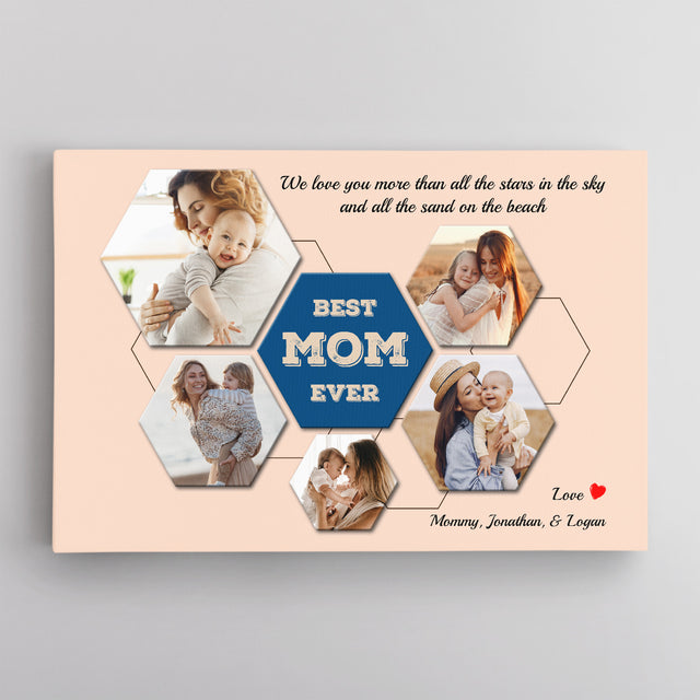 Best Mom Ever Custom Hexagon Photo Collage Canvas 5 Pictures